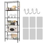 HOMEFORT 6-Shelving Unit, Adjustable Wire Shelving, Metal Wire Shelf with Shelf Liners and Hooks for Kitchen, Closet, Bathroom, Laundry, Black,21" W x 11" D x 69" H