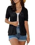 GRACE KARIN Summer Crochet Knit Sweater for Women Short Sleeve Shrugs V Neck Cardigan Hollow Out Bolero Shrug Black M