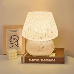 MLOQI Mushroom Table Lamp for Living Room, Small Table Lamp for Bedroom Glass Cute Lamp with a 3 Color Bulb, Mushroom Night Light Aesthetic Room Decor (White B)