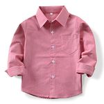 OCHENTA Toddler Baby Boys' Oxford Dress Shirt, Long Sleeve Button Down Little Kids Casual Formal School Uniforms Pink Tag 90CM - 18 Months