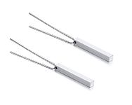 VNOX 2PCS Silver Plated Personalised Stainless Steel 3D Vertical 4 Sided Rectangle Stick Bar Pendant Necklace for Men Women,Free Engraving