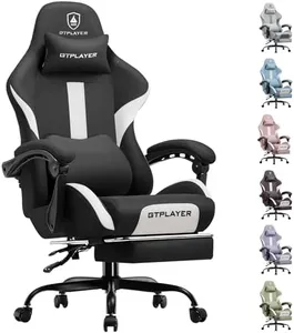 GTRACING Gaming Chair Ergonomic Office Chair with Foot Rest & Pocket Spring Cushion, High Back Computer Desk Chair with Headrest & Lumbar Support, Breathable Fabric Game Chair for Adults, Black