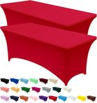 Utopia Kitchen Spandex Tablecloth 2 Pack [6FT, Red] Tight, Fitted, Washable and Wrinkle Resistant Stretch Rectangular Patio Table Cover for Event, Wedding, Banquet & Parties [183Lx76Wx76H] cm