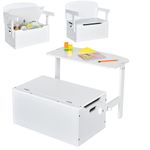 Maxmass 3 in 1 Toddler Table and Chair Set, Convertible Kids Bench Storage Chest with Safety Hinge, Wooden Toy Storage Box Children Toy Storage Organizer for Kids Room Playroom Daycare (White)