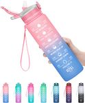 MEITAGIE 1L Motivational Water Bottles with Straw, Leak-proof 1 Litre Drink Bottle with Time Markings, Buckle Handle, BPA Free Tritan Sports Water Bottles Perfect for Fitness Gym Camping Outdoor