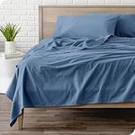 Bare Home Flannel Sheet Set 100% Cotton, Velvety Soft Heavyweight - Double Brushed Flannel - Deep Pocket (Queen, Coronet Blue)