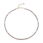 Aleasha Handmade Amethyst Bead Necklace 3mm Purple Crystal February Birthstone Necklace Women Stainless Steel 45cm Adjustable Bohemian Beach Summer Jewelry Gifts