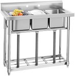 GAOMON 3 Compartment Utility Kitchen Sink, Stainless Steel Freestanding Commercial Sink with Storage Shelves, Prep Sink for Restaurant, Laundry, Garage, Workshop, 39.3 * 37 * 17.7 IN