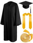 ONESING Graduation Cap and Gown 2024 Set with Tassel Honor Cord Matte Graduation Stoles for High School College Bachelor 60