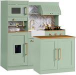 Best Choice Products Pretend Play Kitchen for Kids, Interactive Wooden Toddler Playset with Island, Espresso Machine, 17 Accessories - Sage