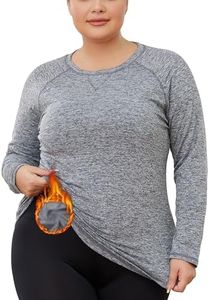 FOREYOND Women's Plus Size Thermal Fleece Tops Long Sleeve Running Athletic Shirt Workout Tops Thermal Underwear, Grey-1, 3X-Large Plus