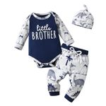 Zoputey Newborn Baby Boy Clothes Letter Print Long Sleeve Romper + Pants + Hat 3Pcs Set, White, 0 Months