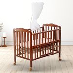 BAYBEE Hormony Nest Convertible Wooden Cradle for New Born Baby | Bedside Crib with 360° Wheels, Mosquito Net & Storage | Swing Cradle for Babies | Infants Wooden Cot for Baby Sleeping (Brown)