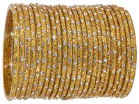 LAVAZZA Golden Glass Bangles Set For Women & Girls with Diamond Stone Bangles | Kanch ki Chudiyan |Indian Traditional Bangles Women's Jewellery | Designer Bangles-(KS2-Golden-2.6)