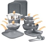Kitchen Academy 17 Piece Non-Stick Pots and Pans Set, Induction Pan Set, Granite Non-Stick Saucepan Set, Grey