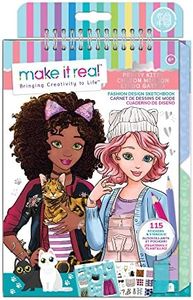 Make It Real Fashion Design Sketchbook for Girls - Pretty Kitty Cat-Themed Design Kit with Stencils, Stickers, Guide - Unleash Creativity, Develop Skills, for Kids Ages 6