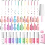 Beetles Gel Polish Nail Art Gel Liner Set-12 Colors Unicorn Dreamy Pastel Gel Art Paint for Swirl Nails Paradise Girly Color Built Thin Nail Art Brush in Bottle Gel Pen Soak Off Led Lamp Nail Art Gel