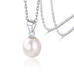 Silvora Womens Pearl Necklace Dainty Natural Freshwater Pearl Pendant Sterling Silver Chain 18"+2"inch Ladies Gift for Birthday Valentines Day