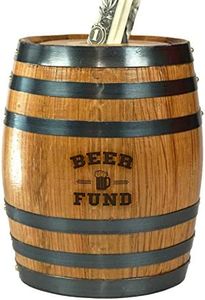 Thousand Oaks Barrel Co. Handmade Wooden Oak Barrel Adult Piggy Bank - Money Saver for Real Cash, Bills & Coins - Large 6.5 x 4.5 x 4.5 inches with Beer Fund Laser Engraving - Piggy Banks for Adults