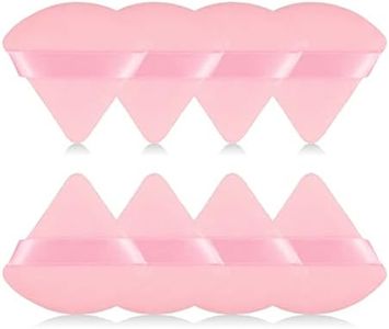 8Pcs of Triangular Powder Puff Makeup Sponges, Made of Super-soft Velvet, Designed for Contouring, Eye, and Corner, Beauty Blender Foundation Mixing Container.