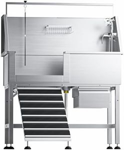 46" Dog Washing Station, Leak-Proof 304 Stainless Steel Dog Bathtub with Non-Slip Removable Left Stair & Storage Drawer, Elevated Pet Wash Station for Large Dogs, Indoor & Outdoor Use (Left Ramp)