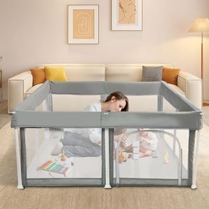 Bopeep Kids Playpen, Foldable Baby Fence, Toddler Play Yards for Indoor & Outdoor, with Breathable Mesh Anti-Fall Playpen, Activity Play Fence, Sturdy Safety Play Center Yards, Grey (125cm x 125cm x 65cm)