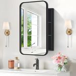 NIMURY Recessed Medicine Cabinet with Mirror, Metal Framed 16x24In Bathroom Mirror with Storage, Rounded Rectangle Vanity Mirror with Cabinet, Black Wall Cabinets for Bathroom Storage