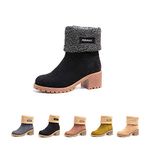 Womens Winter Boots Ladies Fur Lined Mid Calf Boots Flat Slip On Suede Leather Warm Snow Boots Comfort Black/Black Size 6 UK