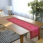 rajwada-fashion HomeCrate Decorative Handmade Embroidered Elephant Design Lace Table Runner - Red, 18" x 65"Pink Shade