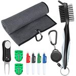 Feyachi Golf Towel and Golf Club Brush Tool Kit with Foldable Divot Tool, Alignment Marking Golf Tool Golf Accessories, 9 in 1