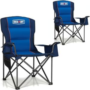 Overmont Oversized Folding Camping Chair 2Pack - 450lbs Support with Padded Cushion Cooler Pockets - Heavy Duty Collapsible Chairs for Sports Garden Beach Fishing Blue 2pk