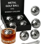 Golf Ball Shaped Stainless Steel Whiskey Stones, Whiskey Rocks, by The Wine Savant Great for Parties or for Bar Use, 4 Stones Rocks Cubes for Whiskey, Bourbon Vodka, Scotch, Metal Chillers Golf Gift