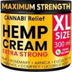 𝗛𝗘𝗠𝗣 𝗖𝗥𝗘𝗔𝗠 𝗘𝗫𝗧𝗥𝗔 𝗦𝗧𝗥𝗢𝗡𝗚 High Strength Fast Absorption Formula, Hemp Oil Menthol Rosemary Calendula, Gel for Joint Muscle Neck Shoulders Elbows Back Hands, 300 ml