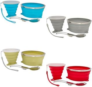 Cagelya Mess Kit for Camping Silicone Collapsible Bowl Collapsible Cup and Stainless Steel Spoon for Backpacking Outdoor Hiking Traveling and Picnic - 4 Pack