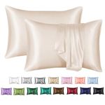 MR&HM Satin Pillowcase for Hair and Skin, Silk Satin Pillowcase 2 Pack, Queen Size Pillow Cases Set of 2, Silky Pillow Cover with Envelope Closure (20x30, Beige)