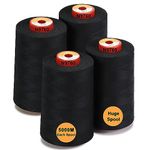 New brothread - 28 Options - 4 Large Cones of 5000M Each All Purpose Polyester Sewing Thread 40S/2 (Tex27) for Sewing, Quilting, Piecing, Serger and Overlock - Black