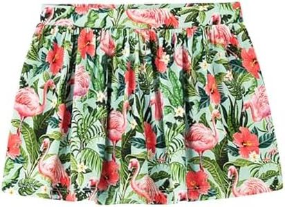 Bmaboobud Baby Girls Dress Elastic Flared Pleated Skirts for Girls Kids Casual Skirts Skorts Stretch Waist Skater Skirt 2T-6Y, Leaf and Flamingo, 6T