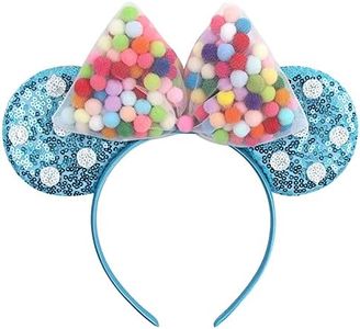 Foeran Mouse Ears Headbands Shiny Bows Mouse Ears Glitter Party Princess Decoration Cosplay Costume for Girls Women (Small ball/sky blue)