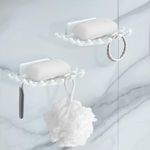 EOAMGO Soap Dish for Shower Bathroom,Soap Holder, 2PCS No-Drilling Wall Mounted Plastic Soap Case Tray with Drainage and Razor Holder Hooks, Kitchen Sink Sponge Holder Accessories (WHITE)