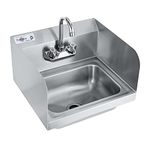 Profeeshaw Stainless Steel Sink Commercial Wall Mounted Hand Washing Basin NSF with Gooseneck Faucet and Side Splash for Kitchen or Bar 17" x 15"