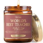 Worlds Best Teacher Candle - 9oz Soy Candle ; Teacher Appreciation Candle, Cool Gifts for Teacher, Thank You Teacher Gifts, End of Year Teacher Gift, Daycare, Kindergarten, Preschool Teacher Gifts