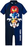 SONIC THE HEDGEHOG Boys Swimming Costume Summer Holiday Essentials for Kids Childrens Swimwear 3-10 Years Short Sleeve Full Body Swimsuit with Zip Beach Pool (Dark Blue, 9-10 Years)