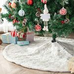 Deggodech White Christmas Tree Skirt 78cm Snow Faux Fur Christmas Tree Skirt Embroidered Sequin Snowflake Plush Xmas Tree Skirt Base Cover for Holiday Home Decorations (Silver, 31inches)