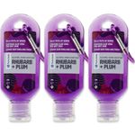 Palm Safe Rhubarb and Plum 3 Pack 60ml Anti Bacterial Premium Hand Sanitiser Travel Size Refillable Clip Bottle Quick Drying Non Sticky Extra Moisturising Kills 99.9% of Viruses and Bacteria