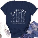 LINZEOO Christian Shirts for Women Faith-Based Tshirt Fruit of The Spirit Christian Gifts Tees Blue