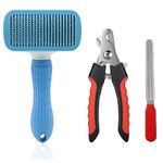 Woofy Combo Of 3 in 1 Dog Grooming Kit Self Cleaning Slicker Brush + Nail Cutter + Nail Filler for Pet Hair Remover Dogs Nails Cutting Trimmer Dog Accessories