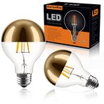 Half Chrome Light Bulb 6W (60W Equivalent) Dimmable LED Edison Bulb G80/G25 Globe Shape Decorative LED Bulb Half Gold Reflected Light 2700K Soft White E26 Base Pack of 2