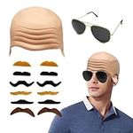 EUPSIIU Bald Caps for Adults Men Women Costume Accessory Makeup Bald Head Wig Cap Costume Set Bald Cap Sunglasses Fake Moustache, Bald Skin Bald Head Skull Wig Cap Famous Rapper Fancy Dress (3PCS)