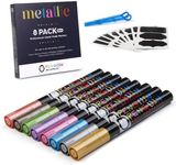 Liquid Chalk Markers Set of 8 Metallic Colors - 3mm Fine Tip Chalkboard Markers with 24 Chalk Stickers - Erasable Pen with Reversible Tip for Mason Jars, Windows, Glass, Labels, Whiteboards