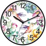 BEDUKE Wall Clock Non-Ticking Silent Battery Operated Quartz Large Number Hummingbird Flower Decorative Clocks Office Classroom Living Room Kitchen Bedroom Gym Patio Bathroom Decor 11 Inch Wallclock